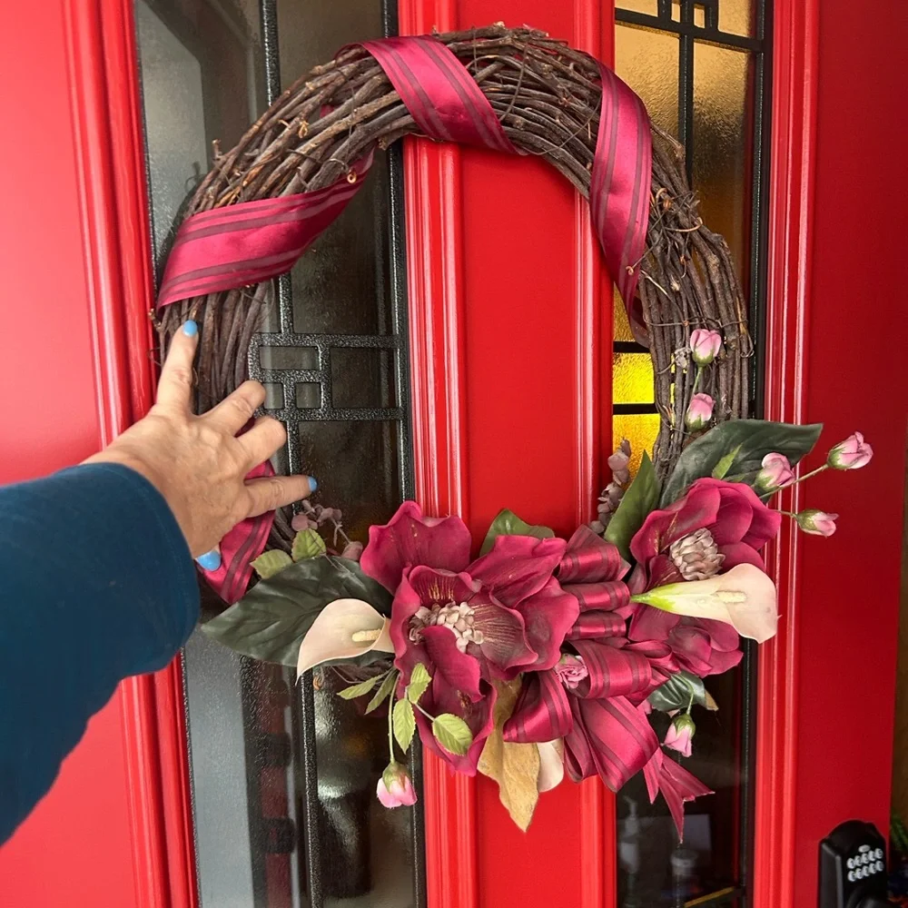 Burgundy Magnolias and Pink Cala Lilies Wreath